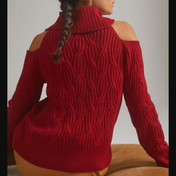Anthropologie Open-Shoulder Turtleneck Sweater in Red Size Small NWT - Picture 2 of 3